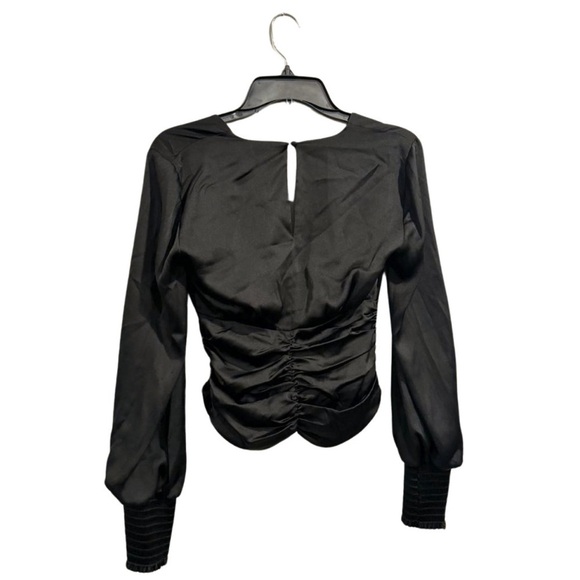 BAR III V-Neck Ruched Blouse size 0 Cupid Button Closure Long Sleeve black - Picture 11 of 15